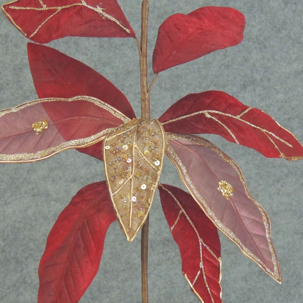 MAGNOLIA LEAF SPRAY 27" VEL/ORG  RED/BROWN