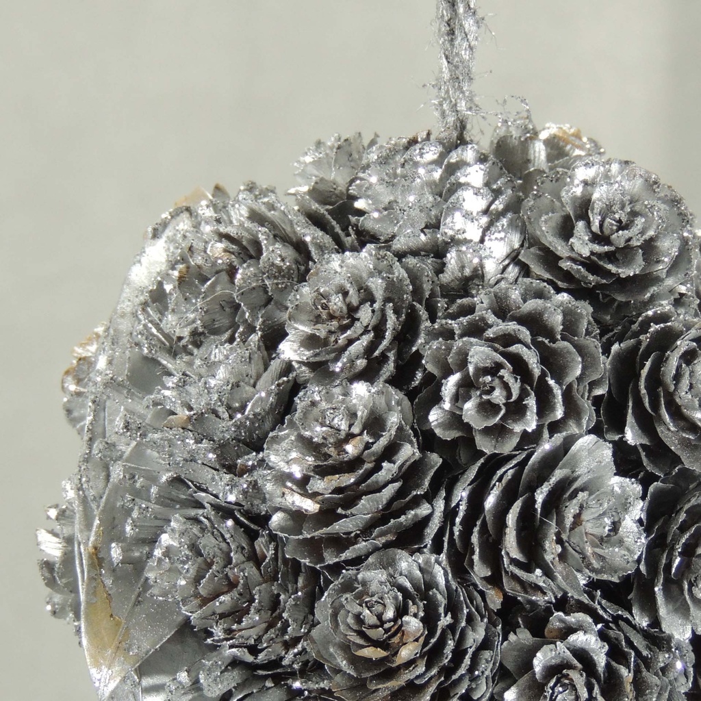 ORNAMENT 5" BALL PINE CONE  SILVER