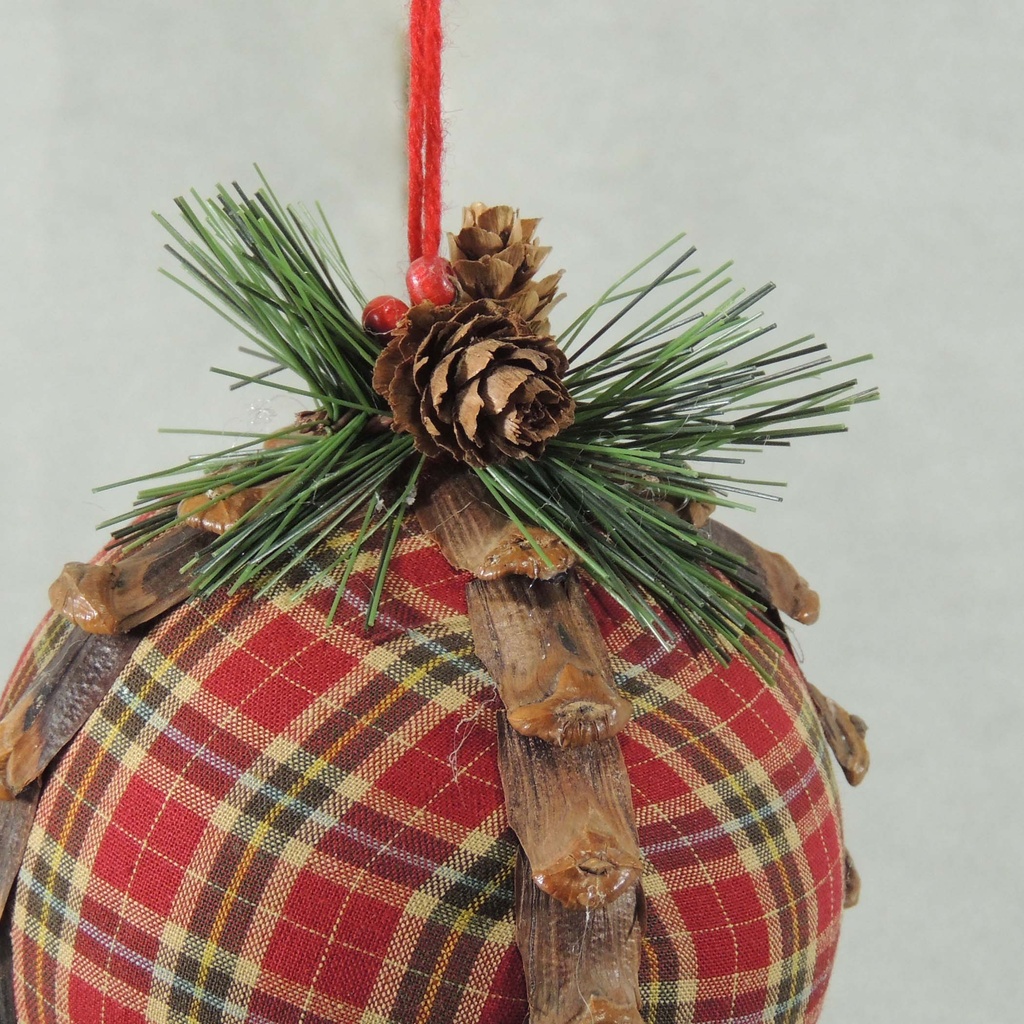 ORNAMENT 6" BALL FABRIC W/PINE