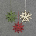 SNOWFLAKE HANGER WOOD 5.5" RED/WHT/GRN 3ASST