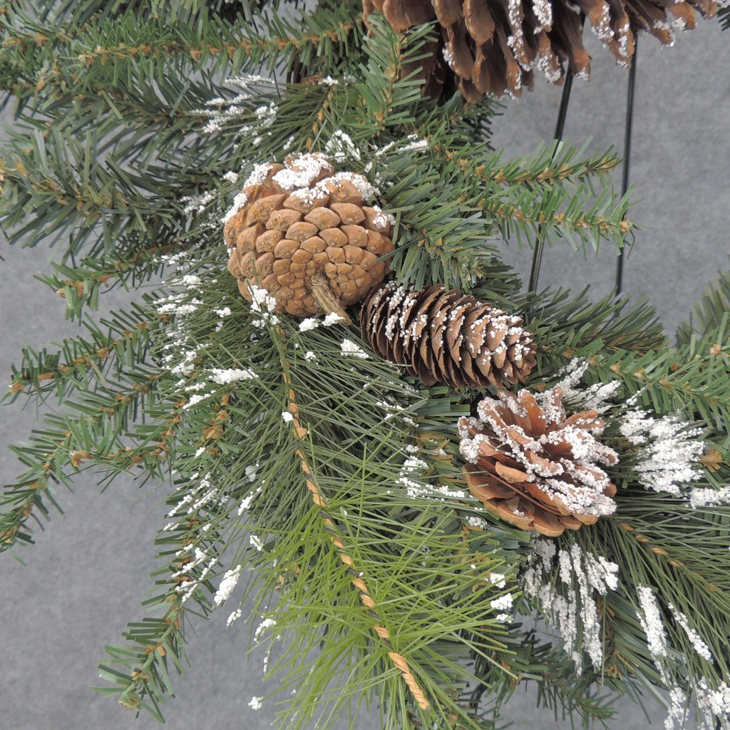 WREATH PINE w/SNOW/CONES 22"