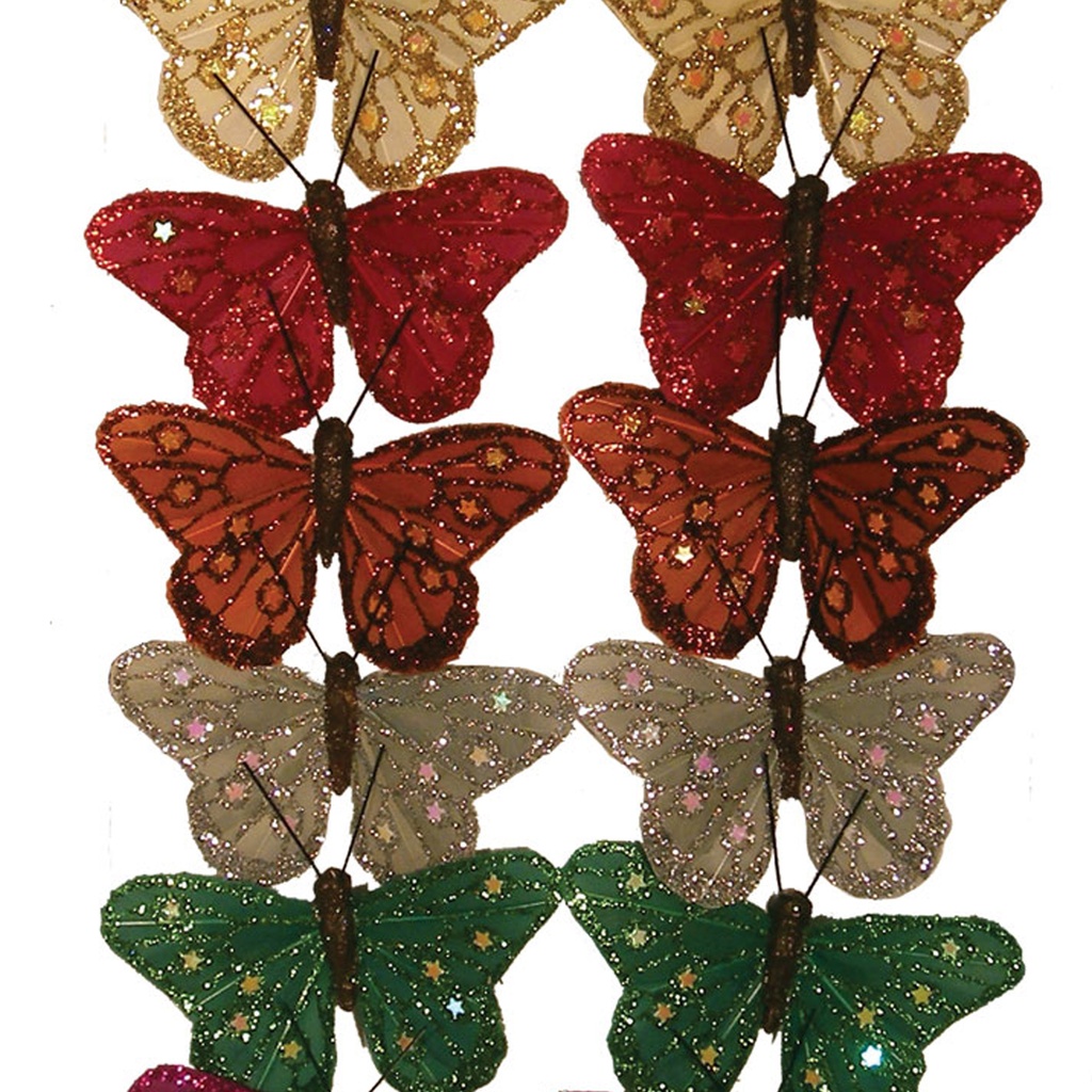 2.5" GLITTER BUTTERFLIES 14/BX 7-ASST W/WIRE