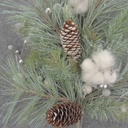 LONG NEEDLE PINE SPRAY 30" W/COTTON & CONES