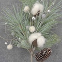 LONG NEEDLE PINE SPRAY 22" W/COTTON & CONES