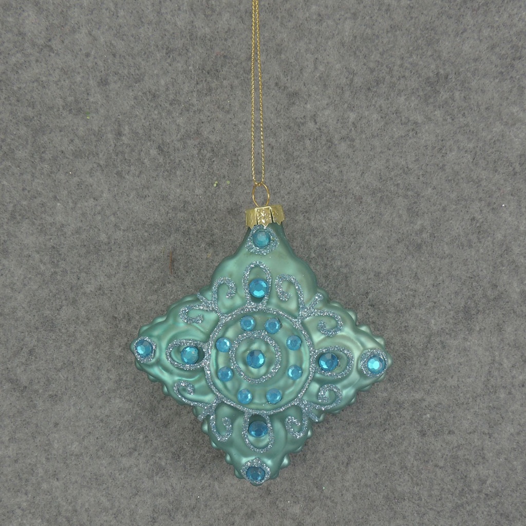 ORNAMENT DIAMOND GLASS 3.5"  BLUE