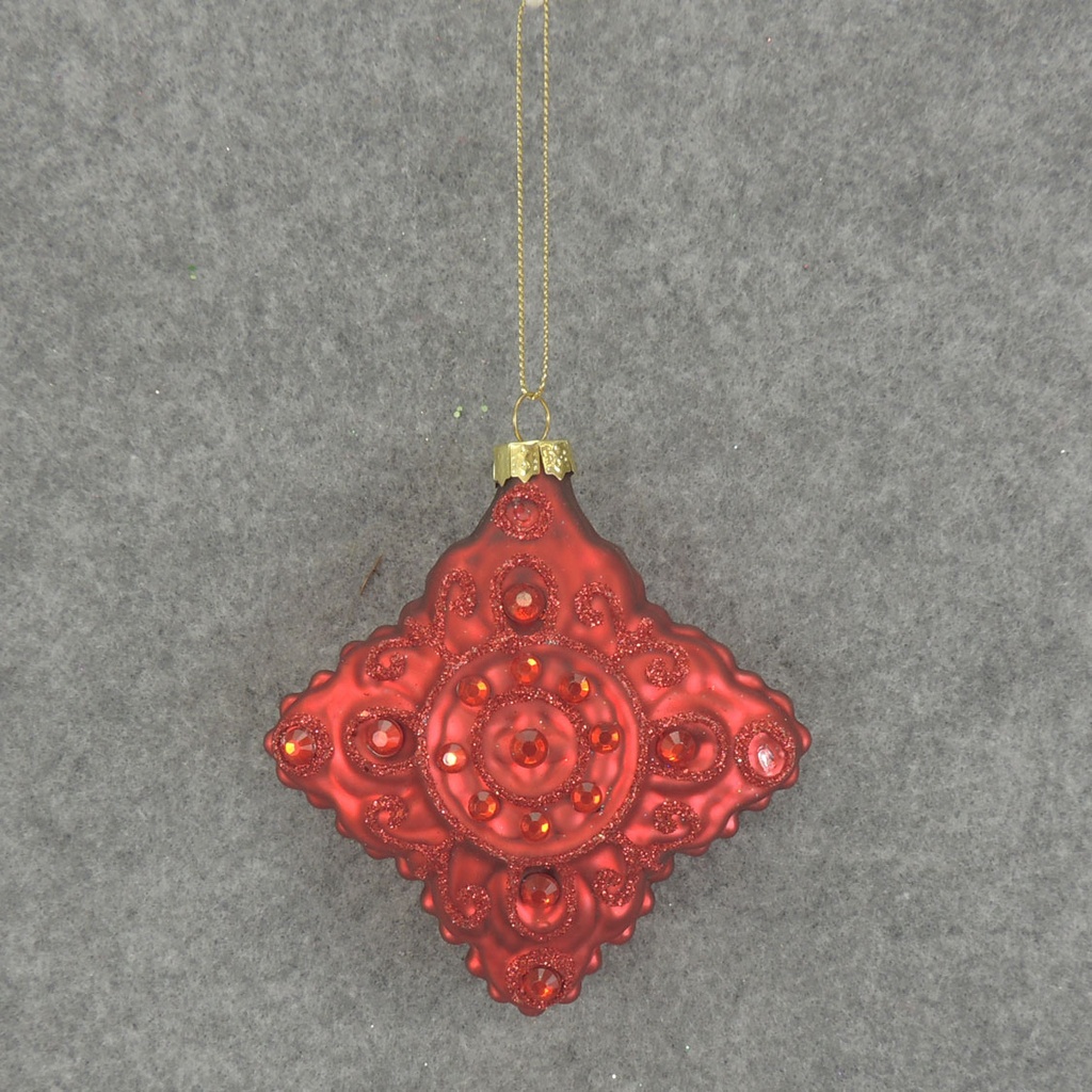 ORNAMENT DIAMOND GLASS 3.5"  RED