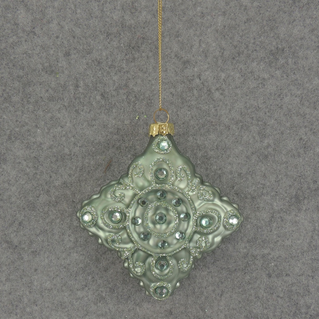 ORNAMENT DIAMOND GLASS 3.5"  TEAL