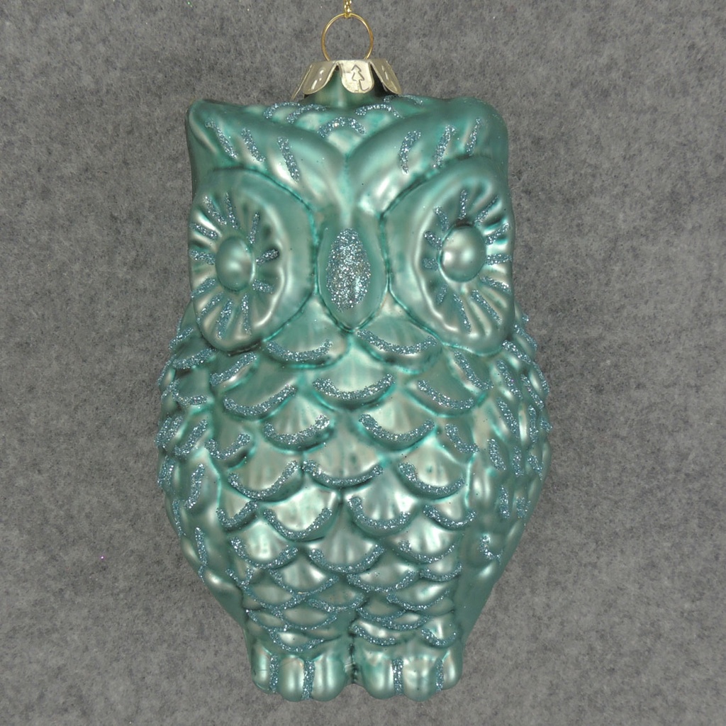 ORNAMENT GLASS OWL 4.75"  BLUE