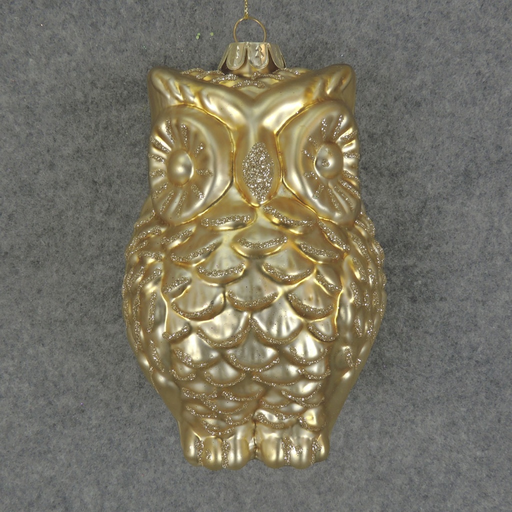 ORNAMENT GLASS OWL 4.75"  LIGHT GOLD