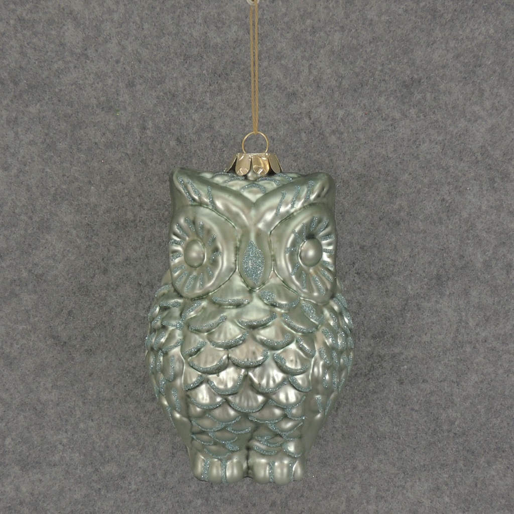 ORNAMENT GLASS OWL 4.75"  LIGHT BLUE