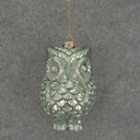 ORNAMENT GLASS OWL 4.75"  LIGHT BLUE