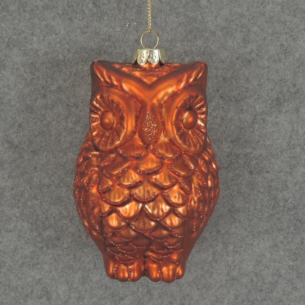 ORNAMENT GLASS OWL 4.75"  RUST