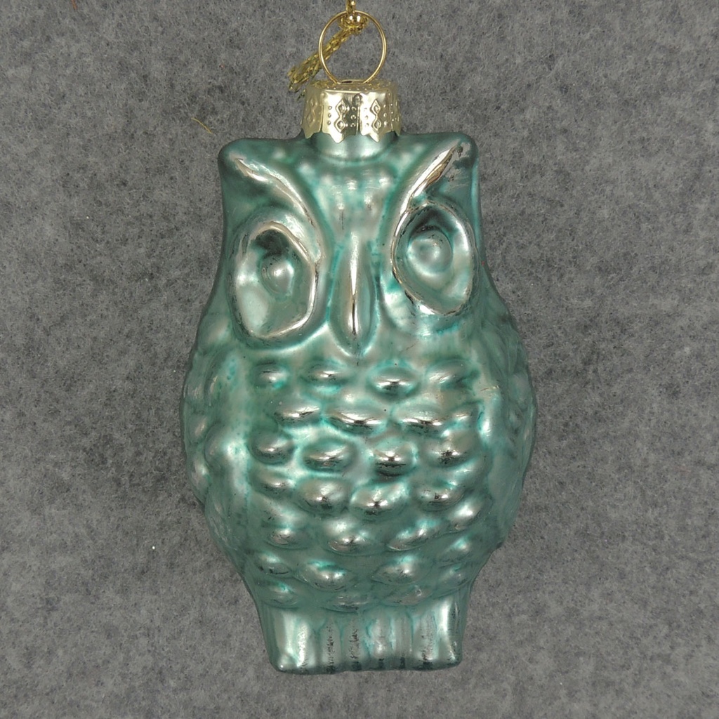 ORNAMENT GLASS OWL 3"  BLUE