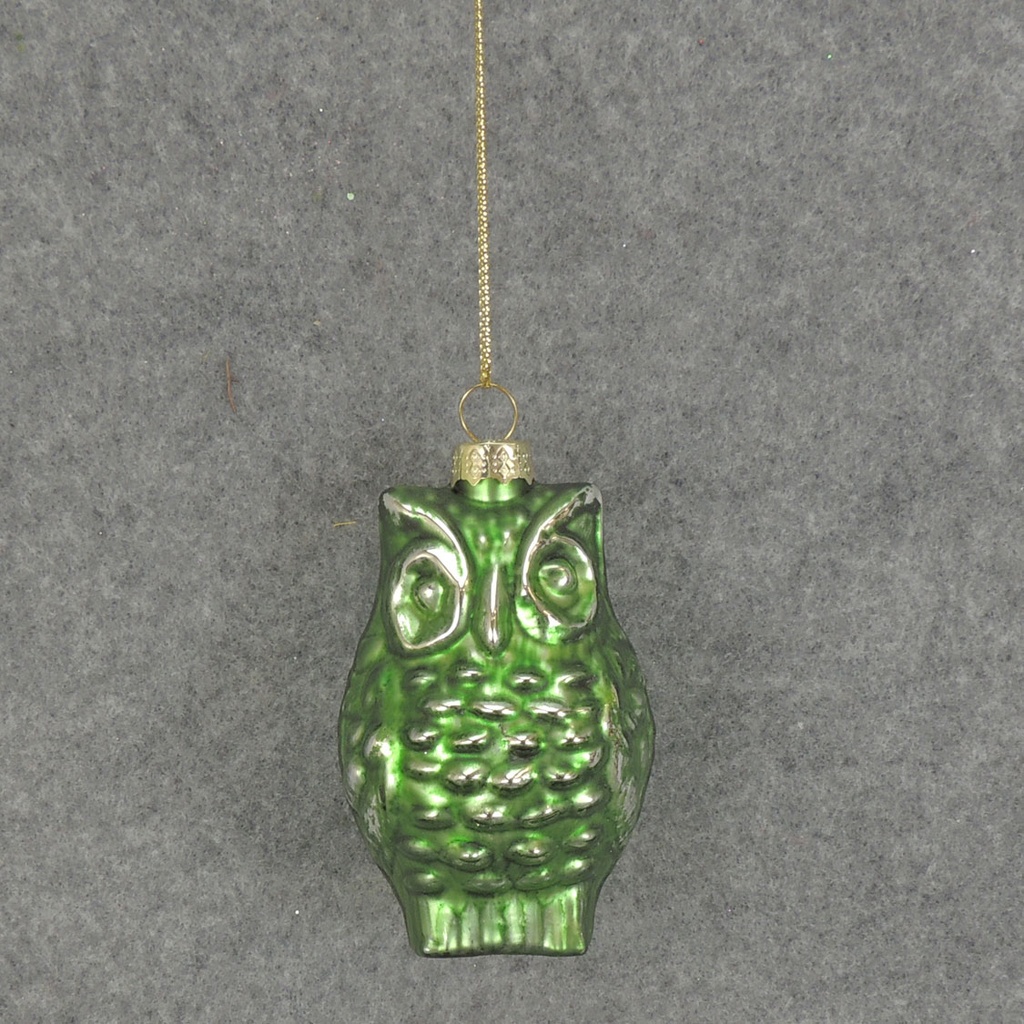 ORNAMENT GLASS OWL 3"  DARK GREEN