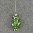 ORNAMENT GLASS OWL 3"  DARK GREEN