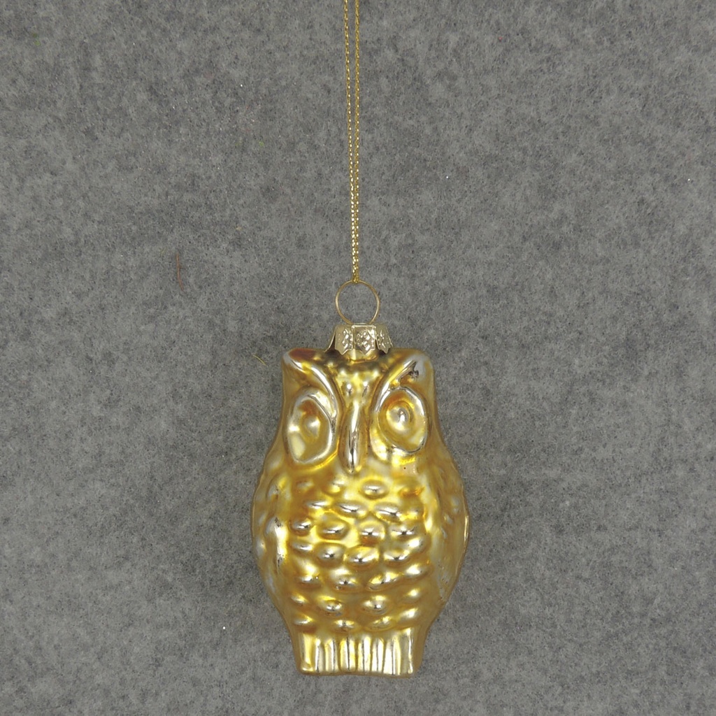 ORNAMENT GLASS OWL 3"  GOLD