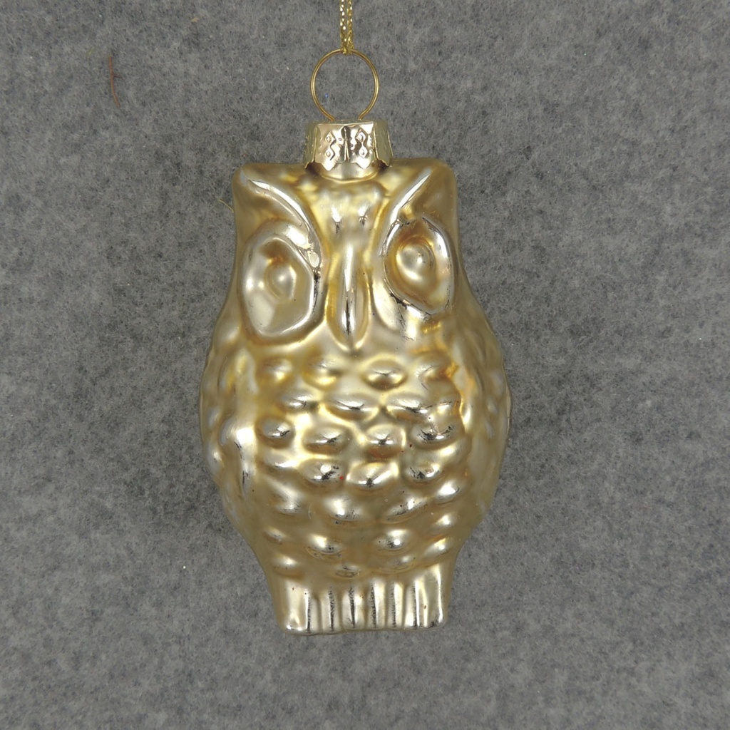 ORNAMENT GLASS OWL 3&quot;  LIGHT GOLD