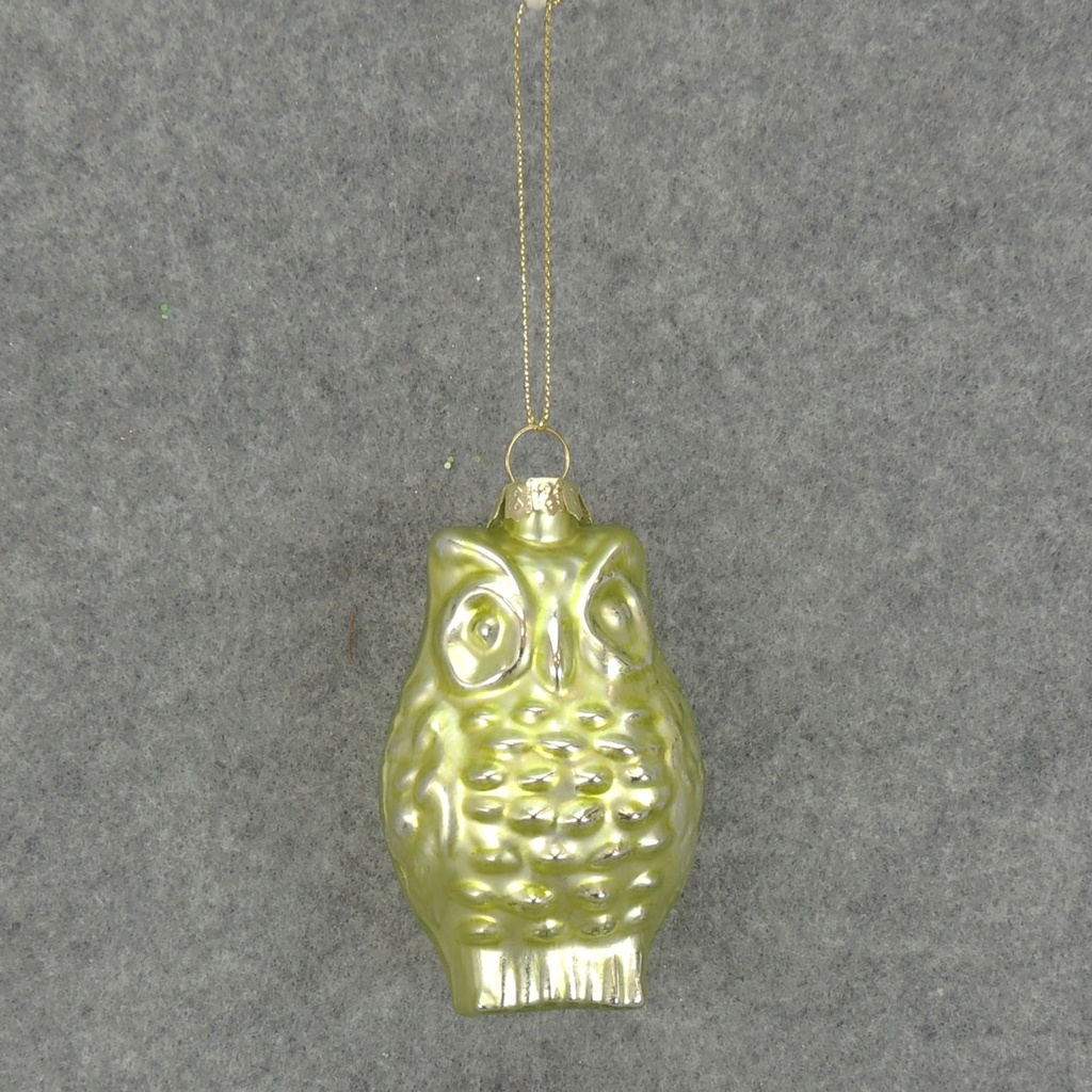 ORNAMENT GLASS OWL 3"  LIGHT GREEN