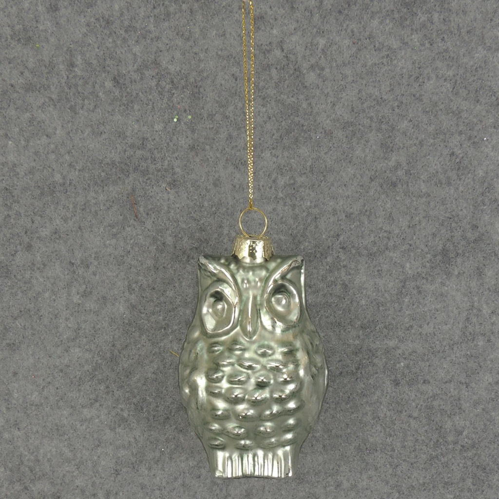 ORNAMENT GLASS OWL 3"  LIGHT BLUE