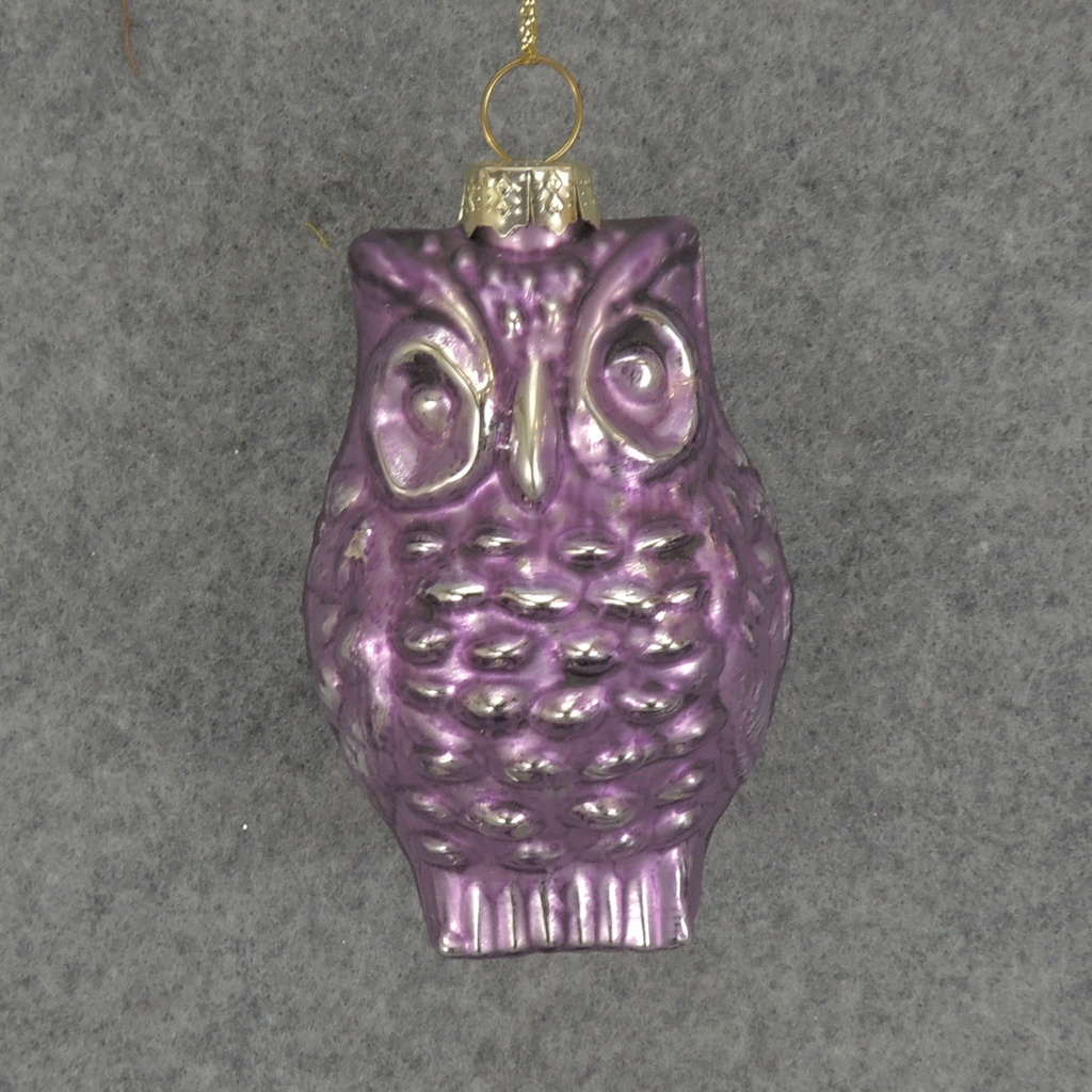 ORNAMENT GLASS OWL 3"  PURPLE