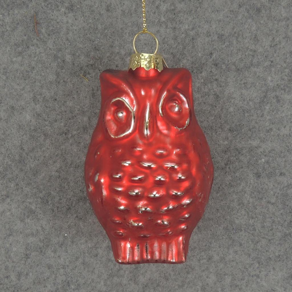 ORNAMENT GLASS OWL 3&quot;  RED
