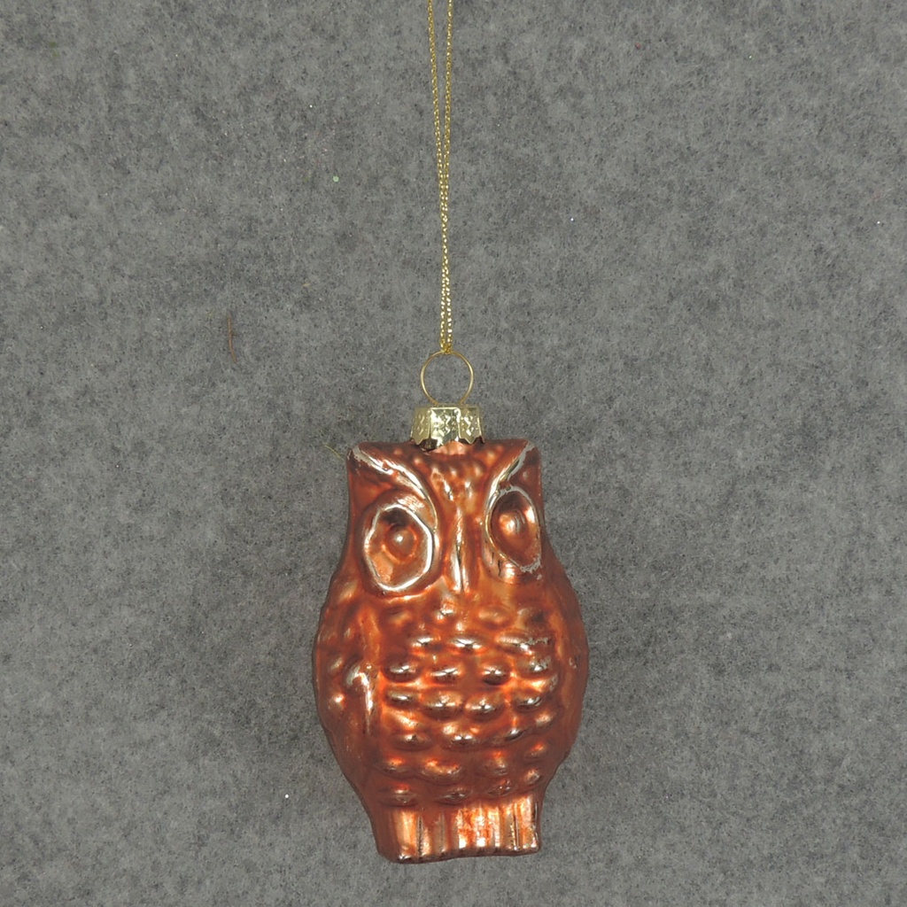 ORNAMENT GLASS OWL 3"  RUST