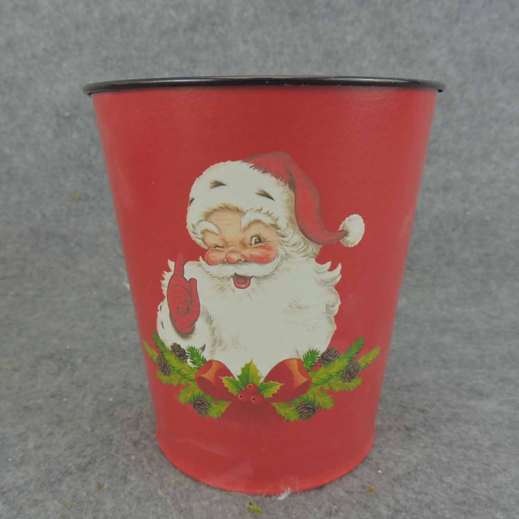 PLANTER TIN 4.5" x 5" SANTA/RED