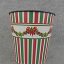 PLANTER TIN 5.25" x 5.5" RED/GRN STRIPES