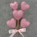 HEART GLITTER PICK X6 9.5" PINK W/ BOW