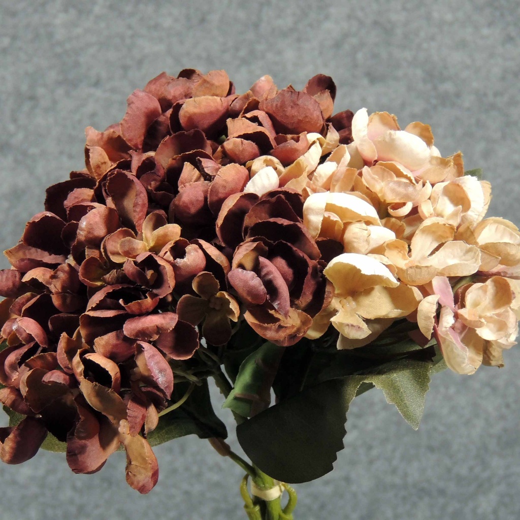 HYDRANGEA BOUQUET 13"  BROWN/BEIGE