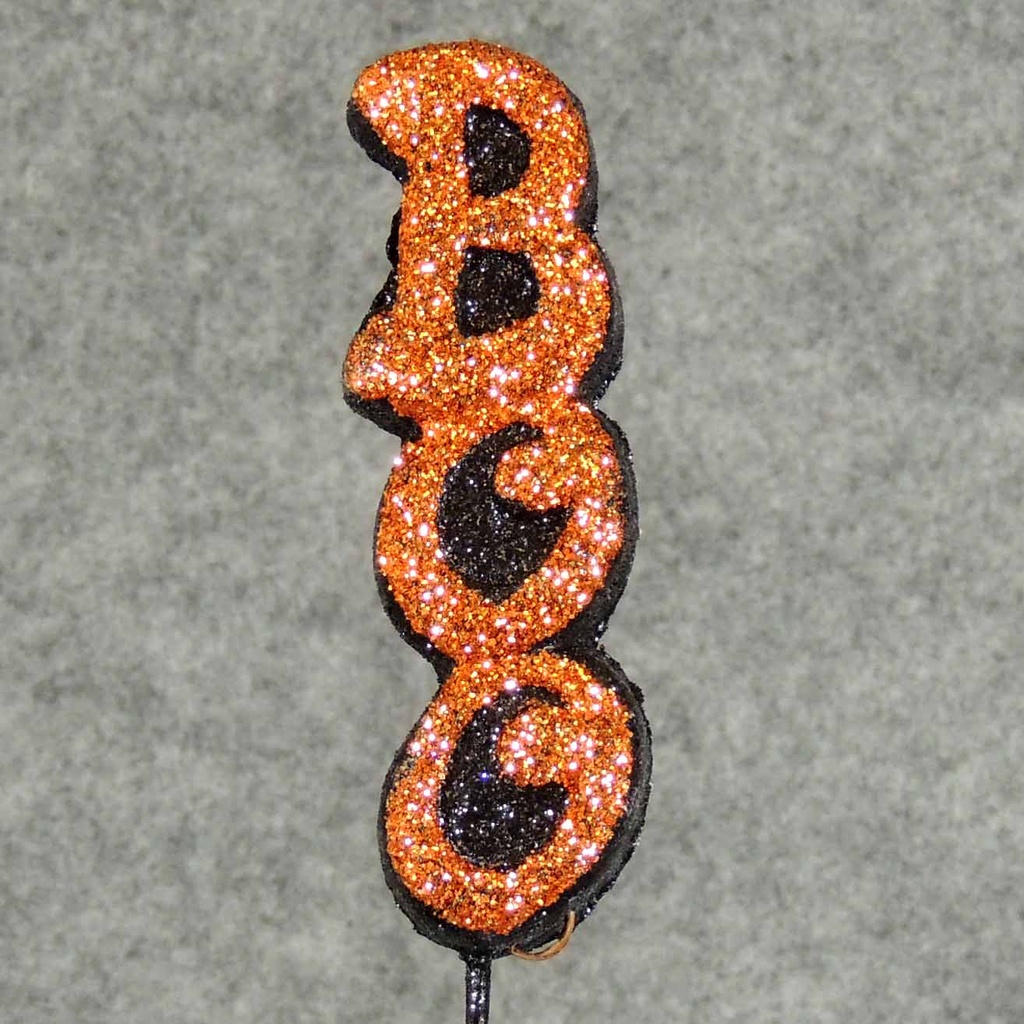 BOO GLITTER PICK 16" STEM  ORANGE/BLACK