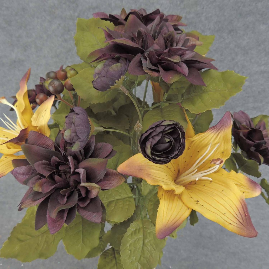 DAHLIA/LILY BUSH X12 21"  PLUM/BUTTERSCOTCH