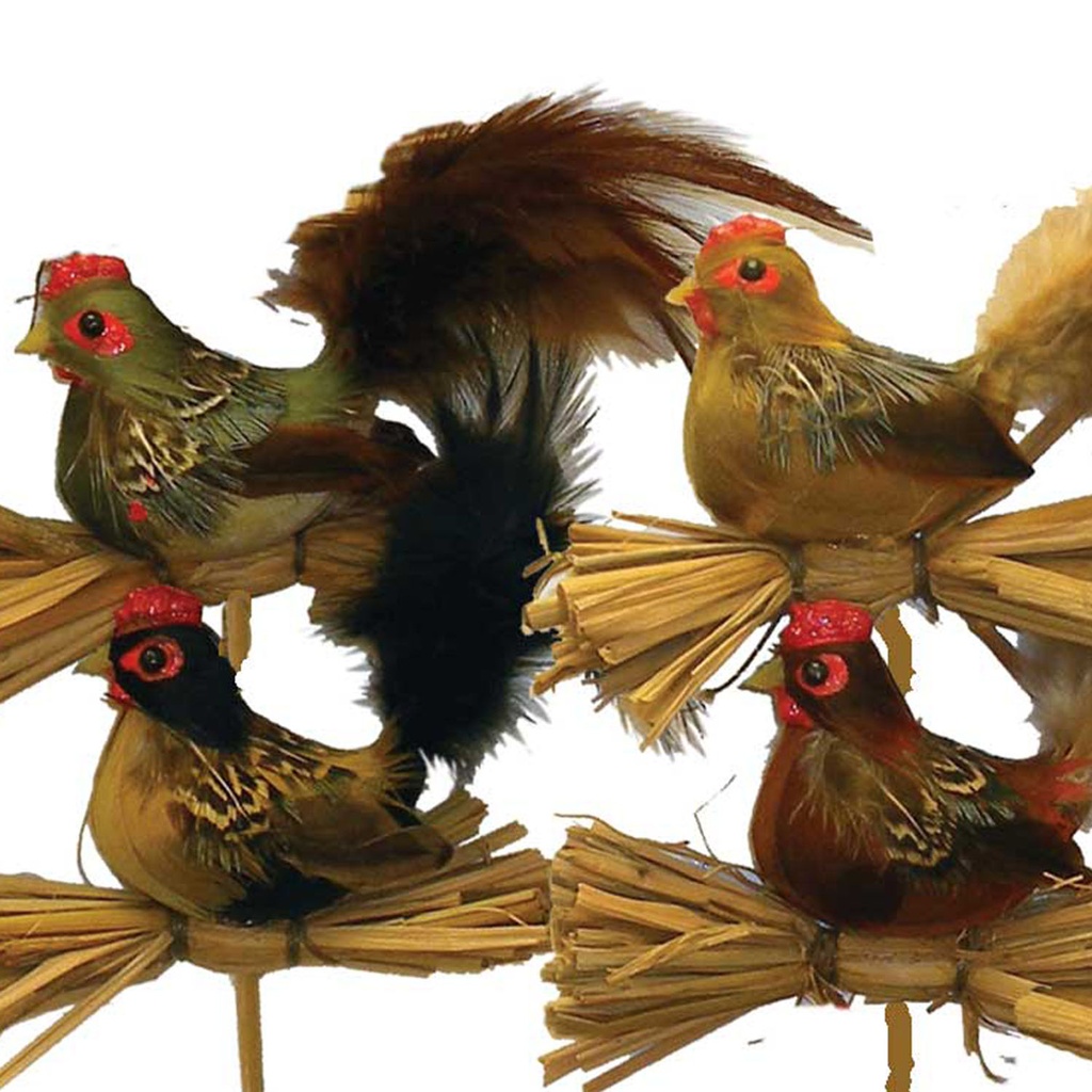 3.5" ROOSTER ON 8" BAMBOO PICK 4 ASSORTED