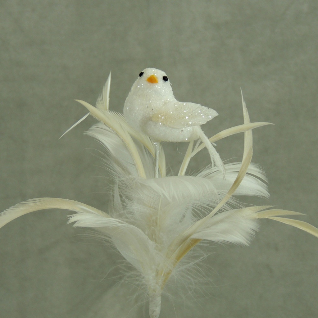 BIRD 3" W/FEATHERS & PIC WHITE 16" O.A.L