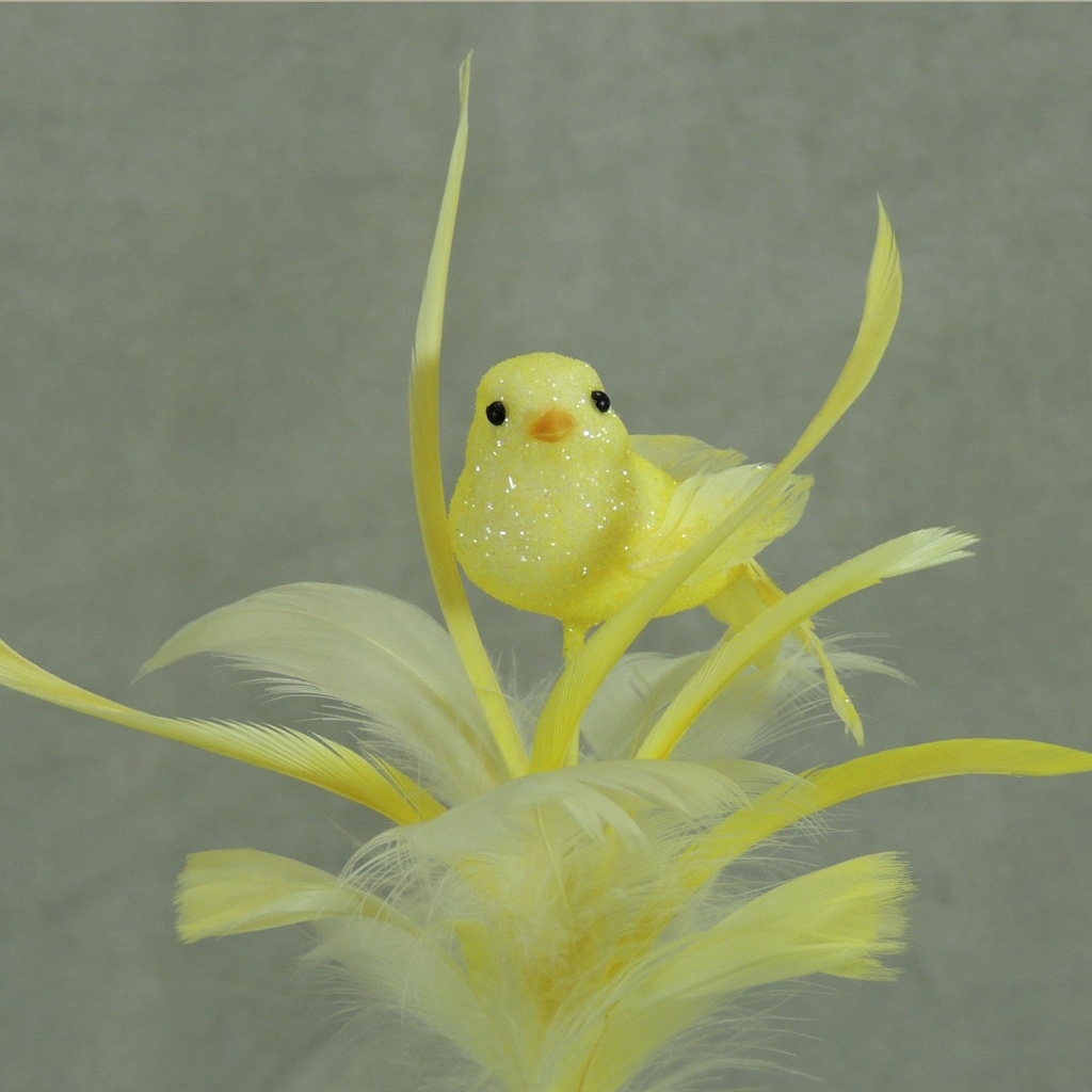 BIRD 3" W/FEATHERS & PIC YELLOW 16" O.A.L.