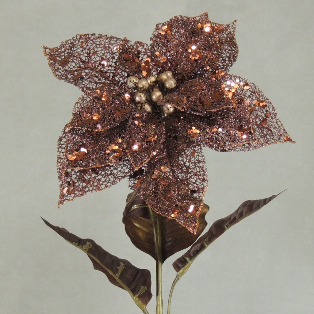 34" POINSETTIA STEM GLITTER BROWN