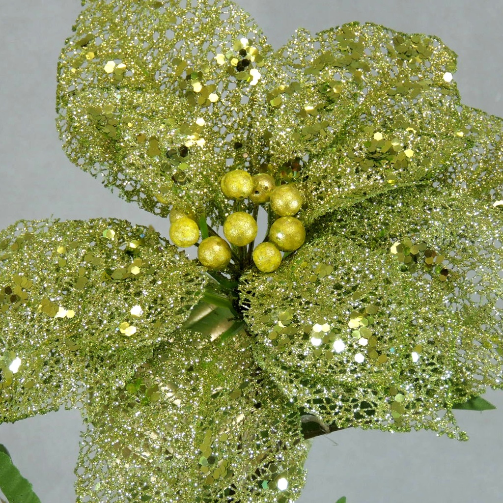 34" POINSETTIA STEM GLITTER GREEN