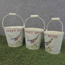 PLANTER SET W/BIRD PRINT 3/SET W/HANDLE & LINER