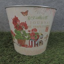 PLANTER TIN 7 x 6"    W/LINER RED GERANIUM PRNT