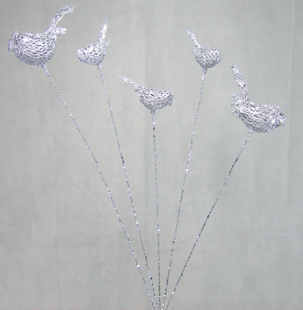 BIRD SPRAY X5 28" GLITTERED  SILVER