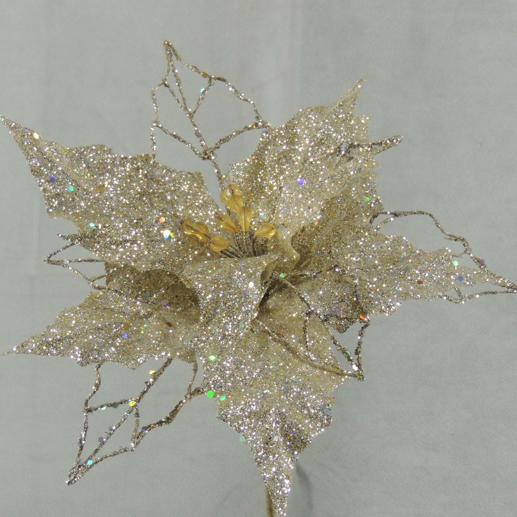 POINSETTIA PICK GLITTER 14"  PLATINUM