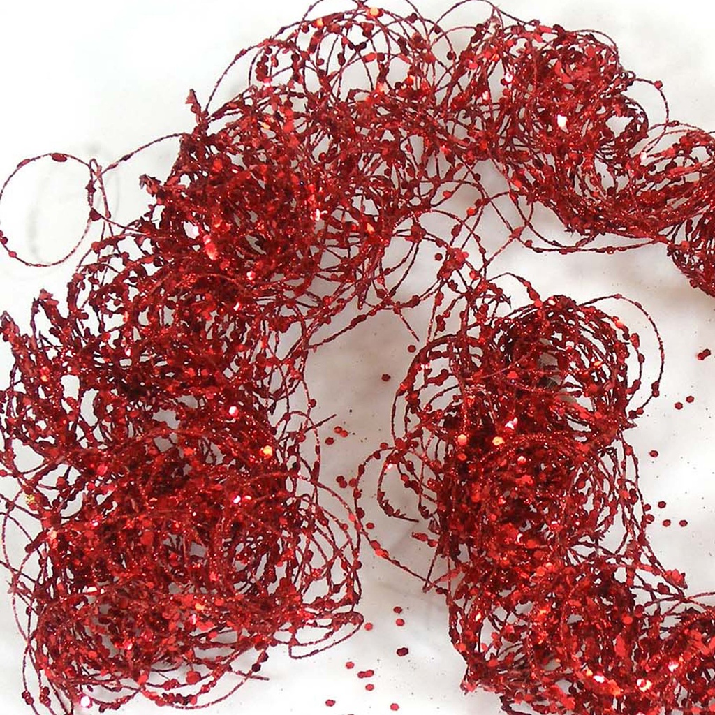 36" GLITTER MOSS WIRE GARLAND  RED