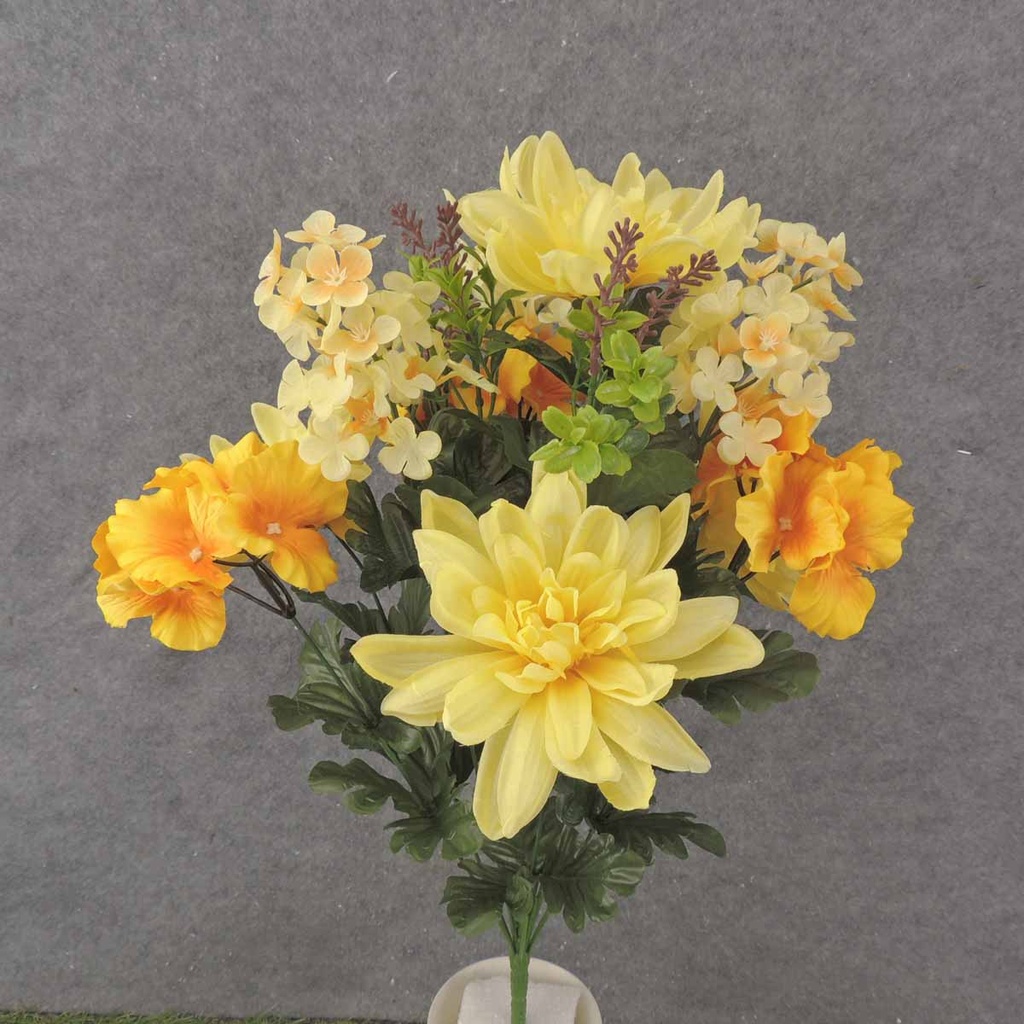 22" DAHLIA/HYDRANGEA/LILAC BUSH X14 W/EUCALYPTUS  GOLDEN YELLOW