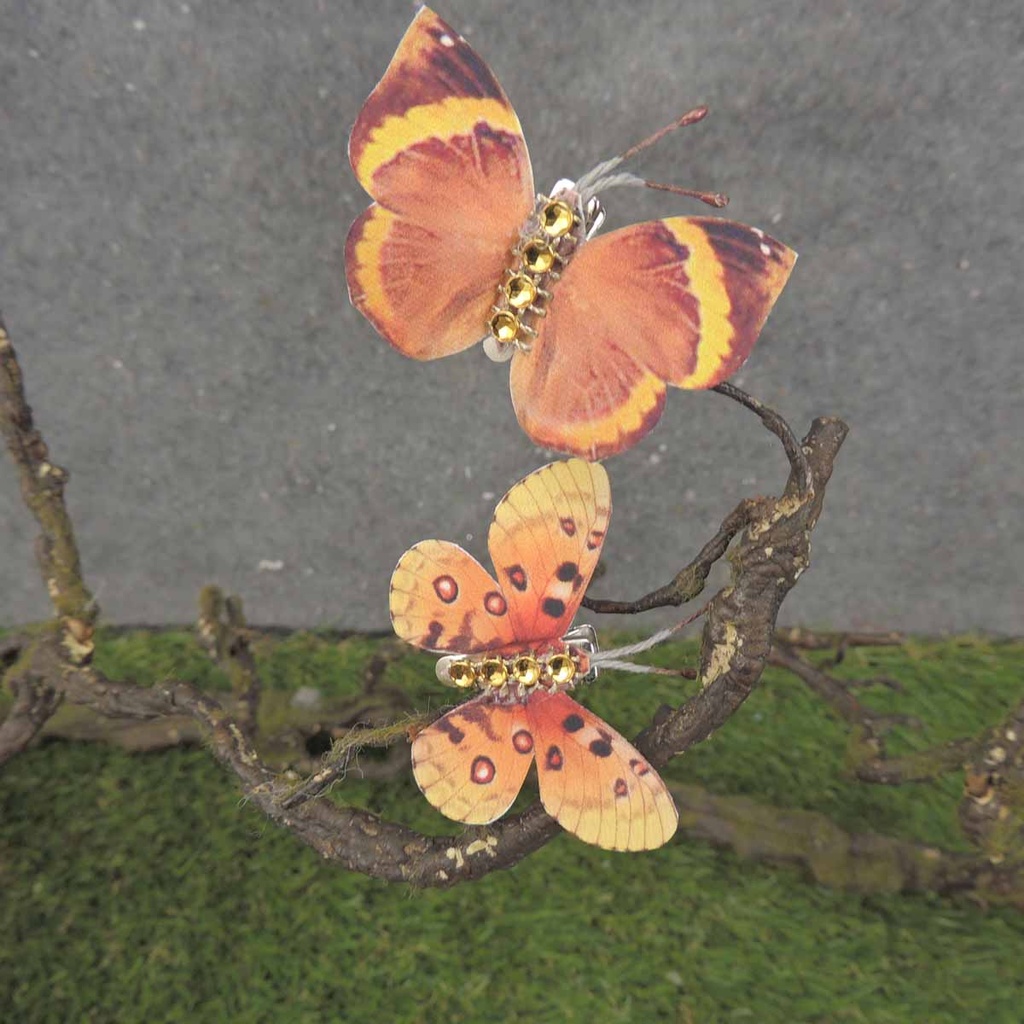 2.25" 6-ASSORTED BUTTERFLIES W/GEMS  ORANGE MIX