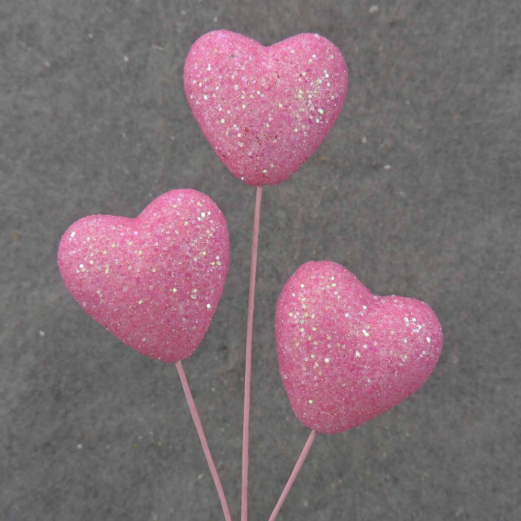 GLITTER HEART PICK X3 12"  PINK