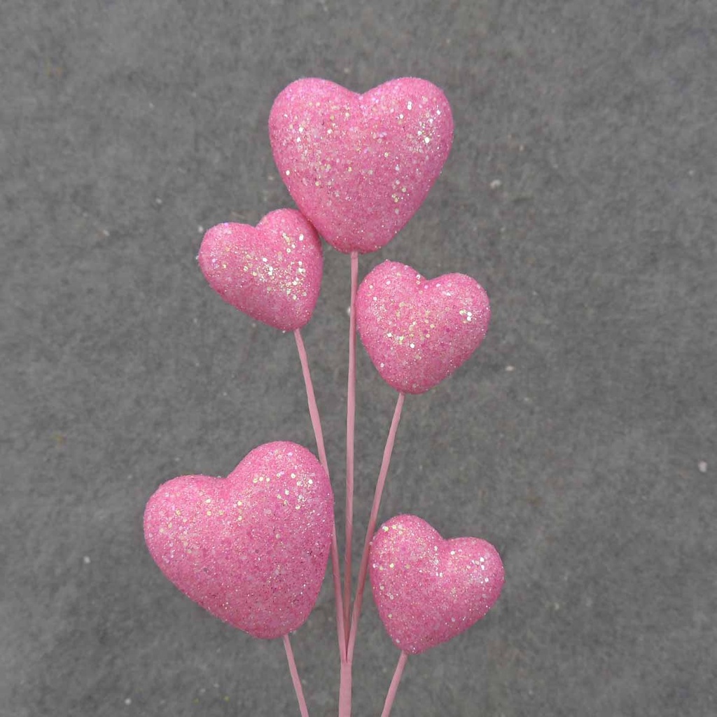 GLITTER HEART PICK X5 14"  PINK