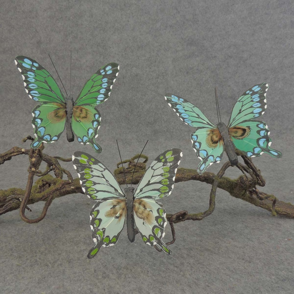 4" FEA BUTTERFLY 3-ASST W/CLIP  GREEN