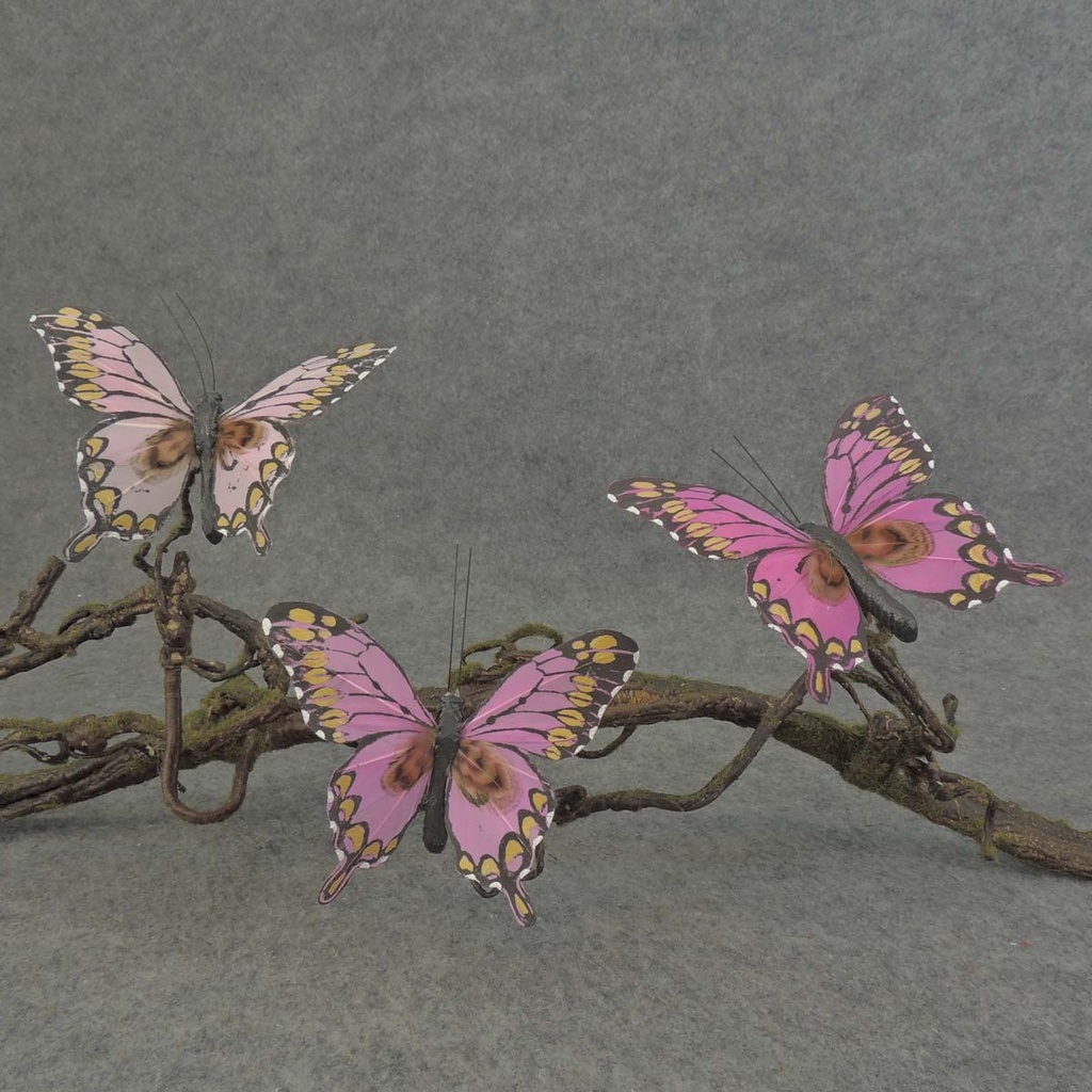 4" FEA BUTTERFLY 3-ASST W/CLIP  PINK