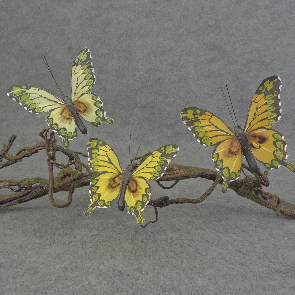 4" FEA BUTTERFLY 3-ASST W/CLIP  YELLOW