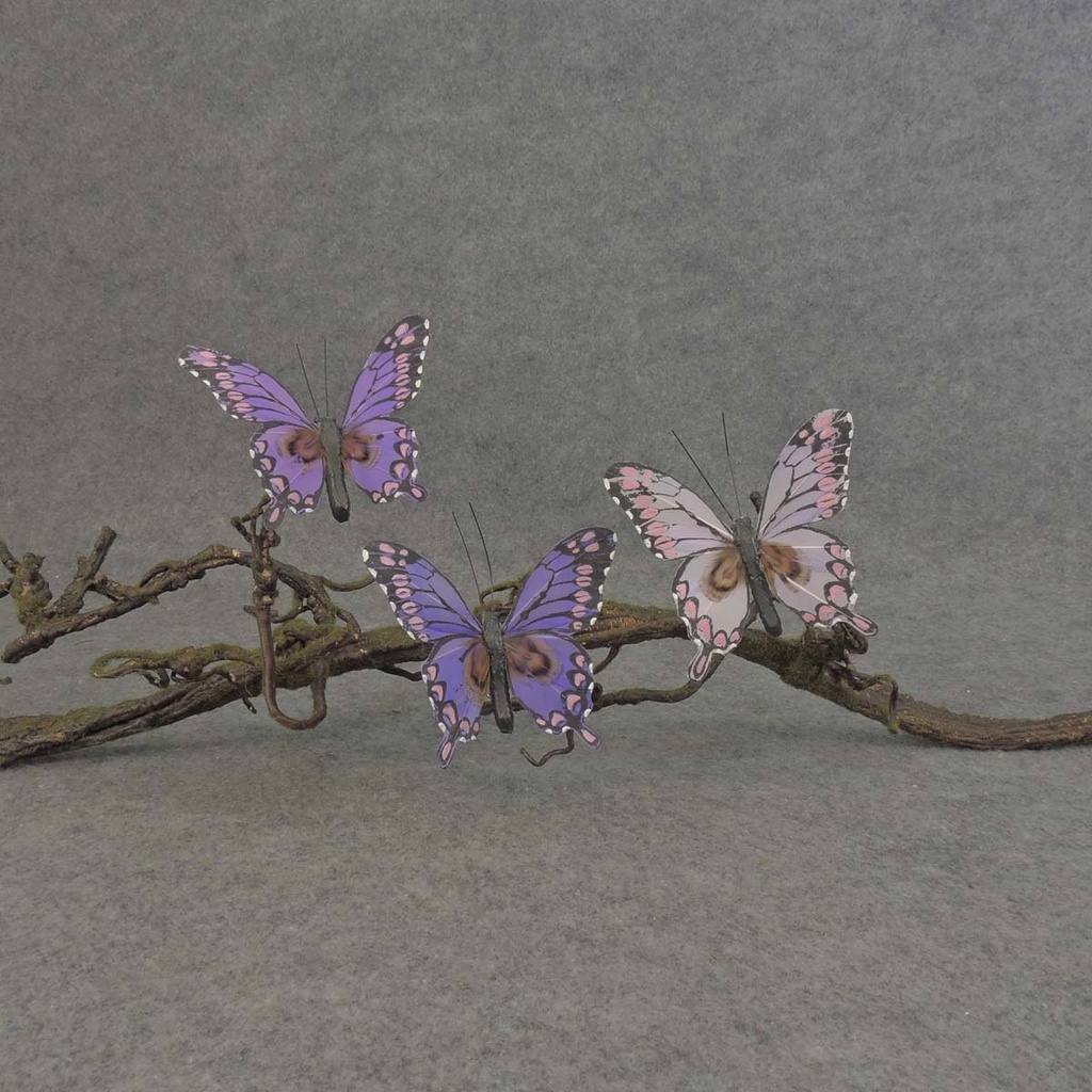 4" FEA BUTTERFLY 3-ASST W/WIRE PURPLE